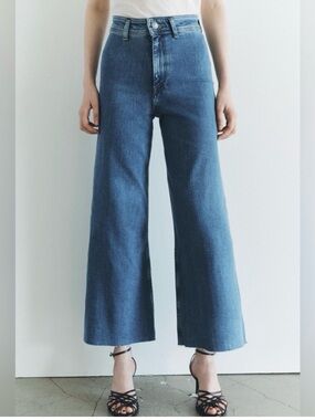 Zara straight High-Waist Wide-Leg Women's Jeans - Dark Blue